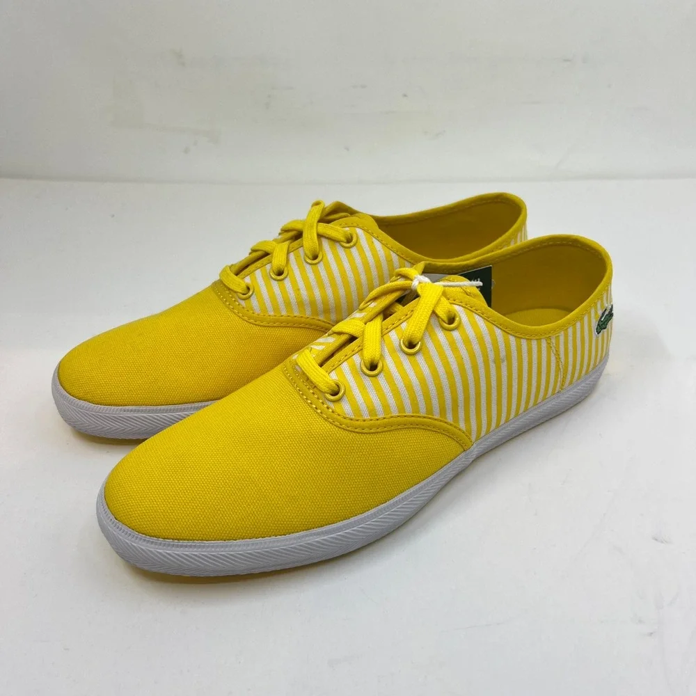 Lacoste Gambetta Sneakers Women 8 Yellow White Striped Canvas Low Top‎ Vintage